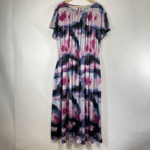 Soft Surroundings Womens Abelia Magenta Artsy Watercolor Midi Dress Size XL